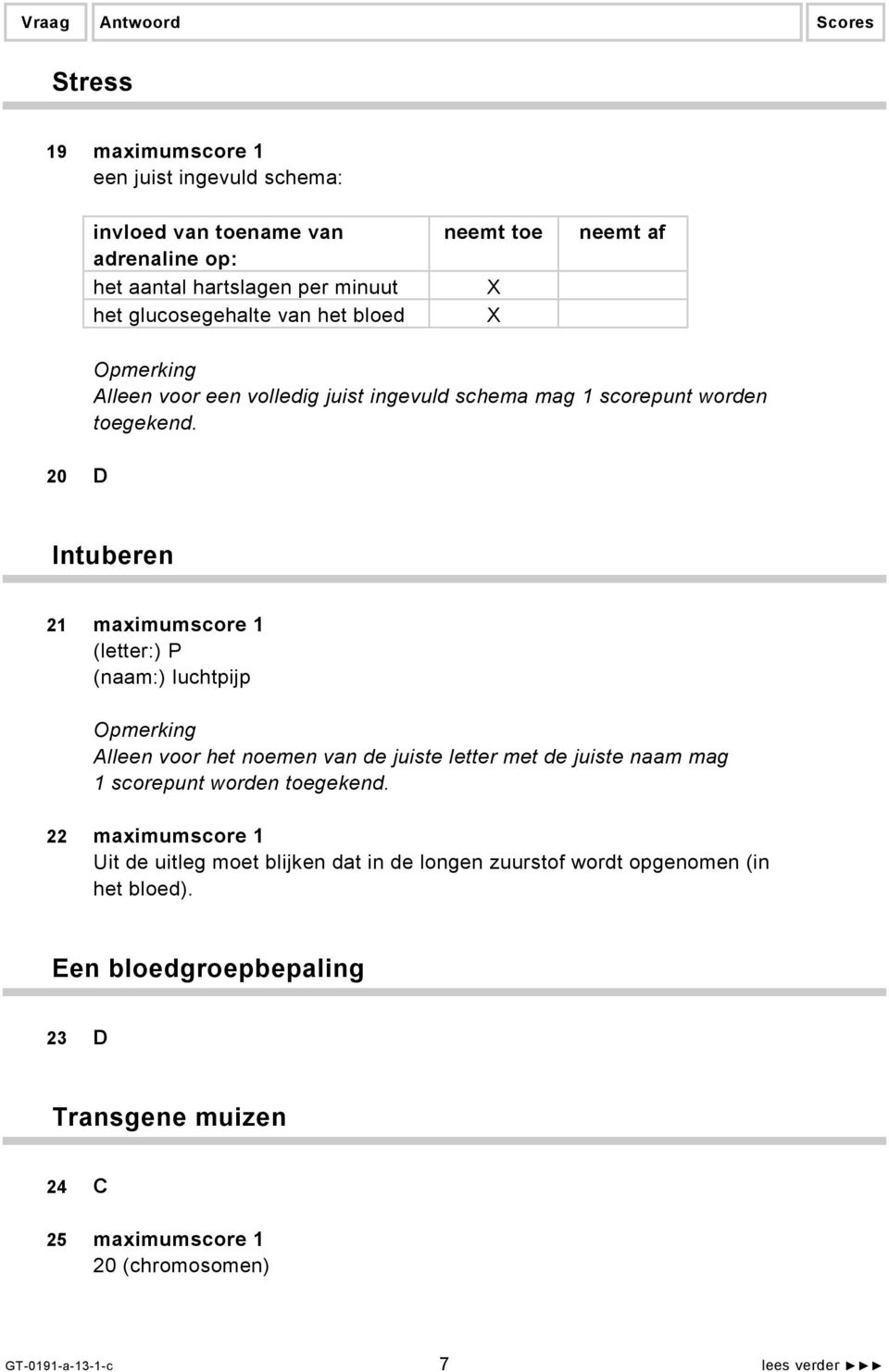 20 D Intuberen 21 maximumscore 1 (letter:) P (naam:) luchtpijp Alleen voor het noemen van de juiste letter met de juiste naam mag 1 scorepunt worden toegekend.