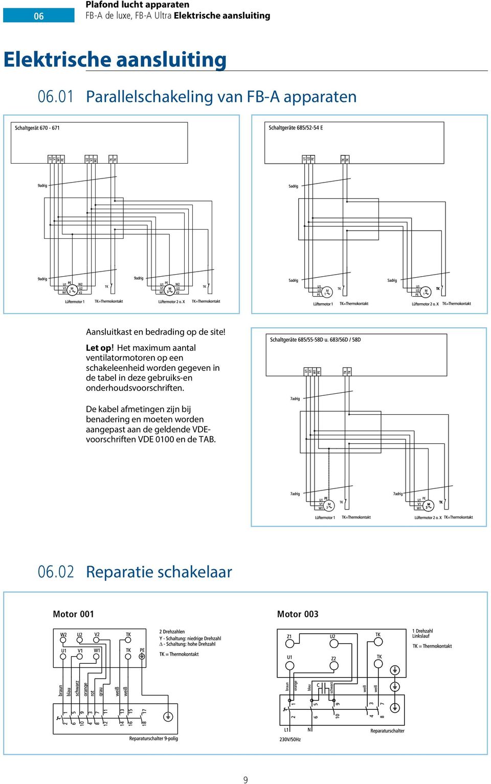 Het maximum aantal ventilatormotoren op een schakeleenheid worden gegeven in de tabel in deze gebruiks-en