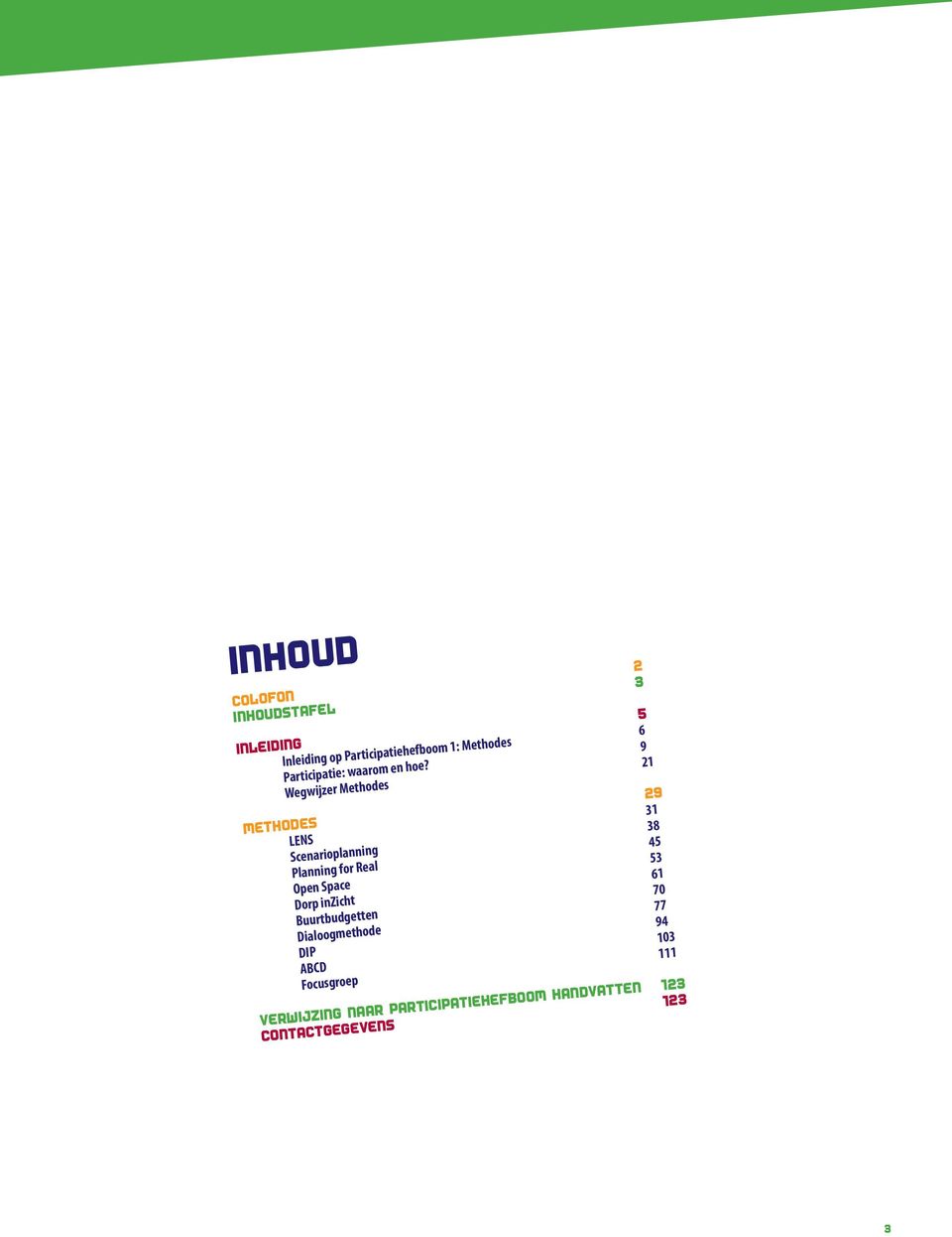 9 Wegwijzer Methodes 21 METHODES 29 LENS 31 Scenarioplanning 38 Planning for Real 45 Open