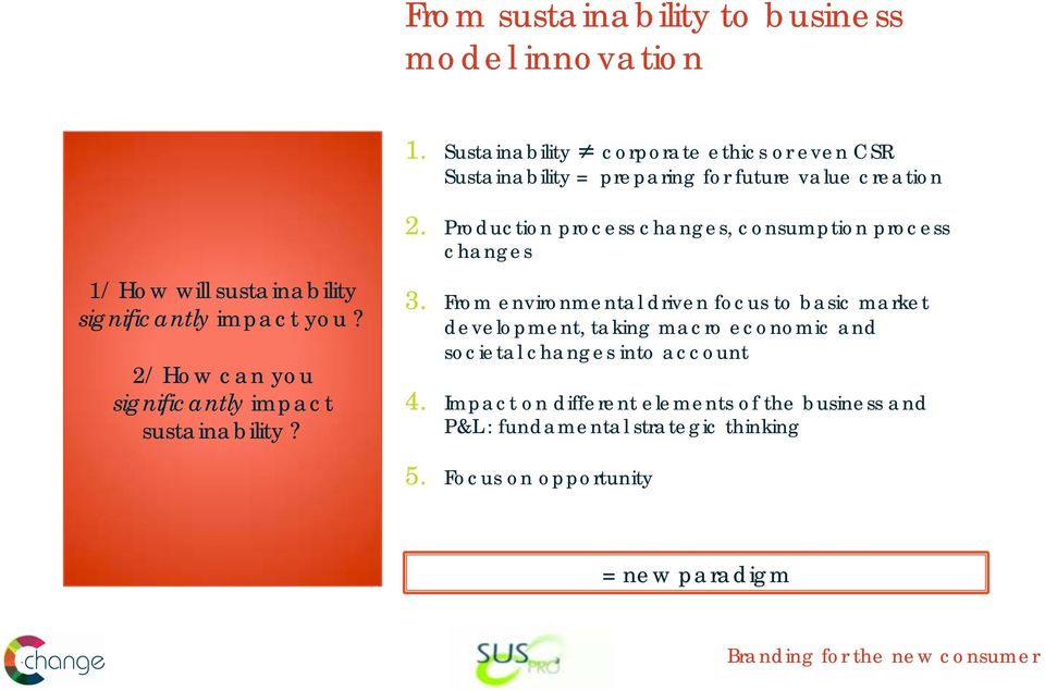 you? 2/ How can you significantly impact sustainability? 2. Production process changes, consumption process changes 3.