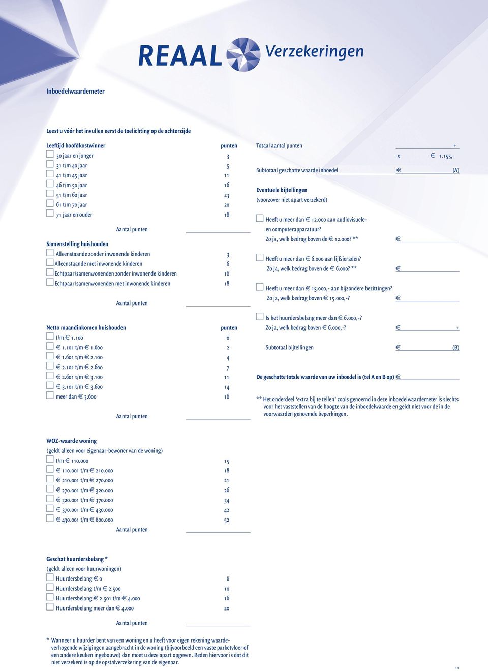 inwonende kinderen 16 Echtpaar/samenwonenden met inwonende kinderen 18 Aantal punten Netto maandinkomen huishouden punten t/m 1.100 0 1.101 t/m 1.600 2 1.601 t/m 2.100 4 2.101 t/m 2.600 7 2.601 t/m 3.