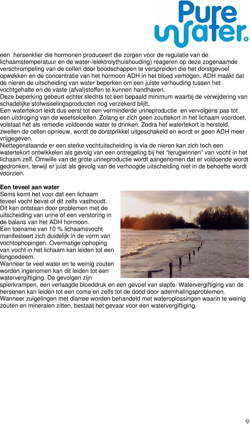 ADH maakt dat de nieren de uitscheiding van water beperken om een juiste verhouding tussen het vochtgehalte en de vaste (afval)stoffen te kunnen handhaven.