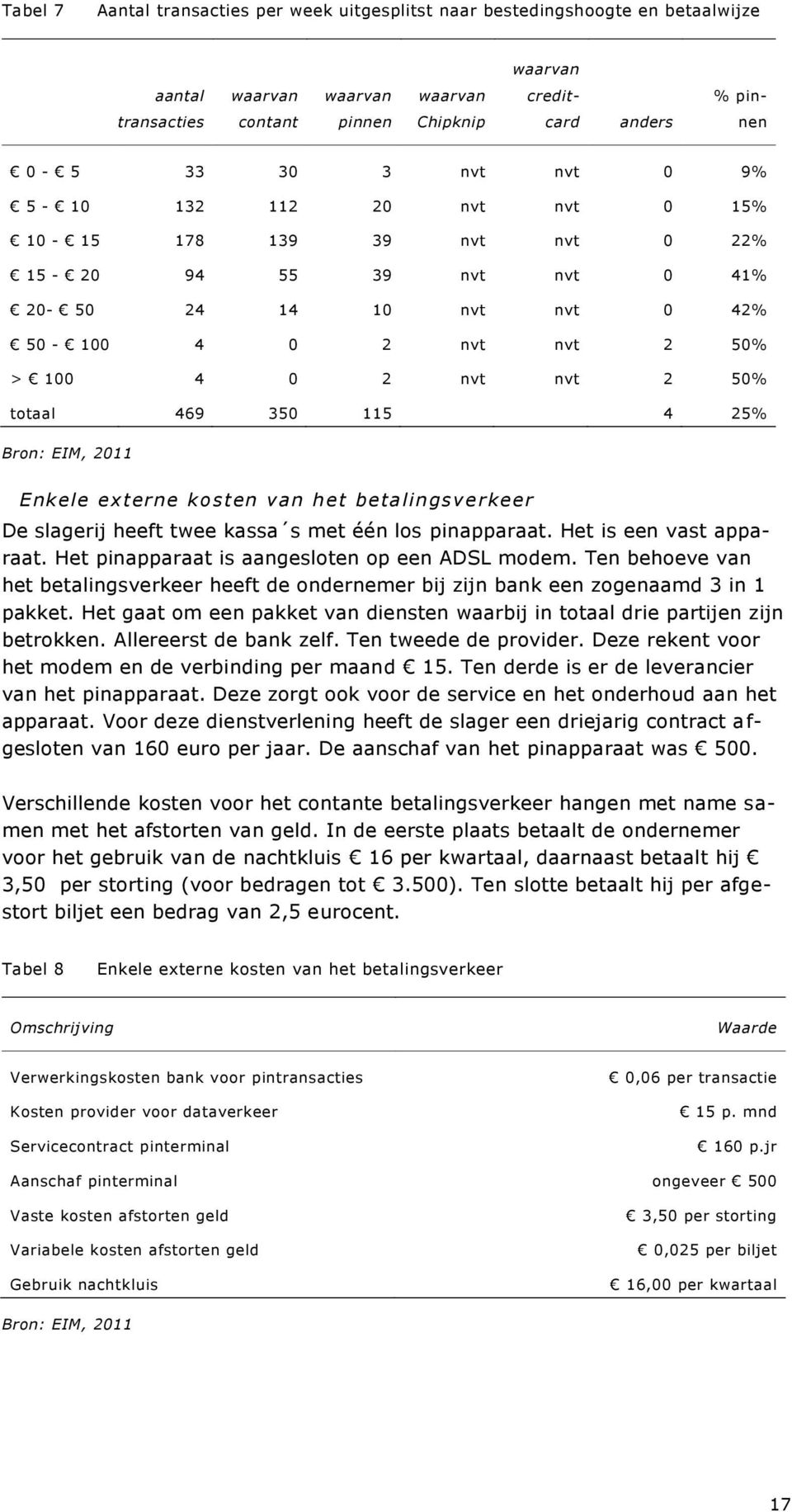 kosten van het betalingsve rkeer De slagerij heeft twee kassa s met één los pinapparaat. Het is een vast apparaat. Het pinapparaat is aangesloten op een ADSL modem.