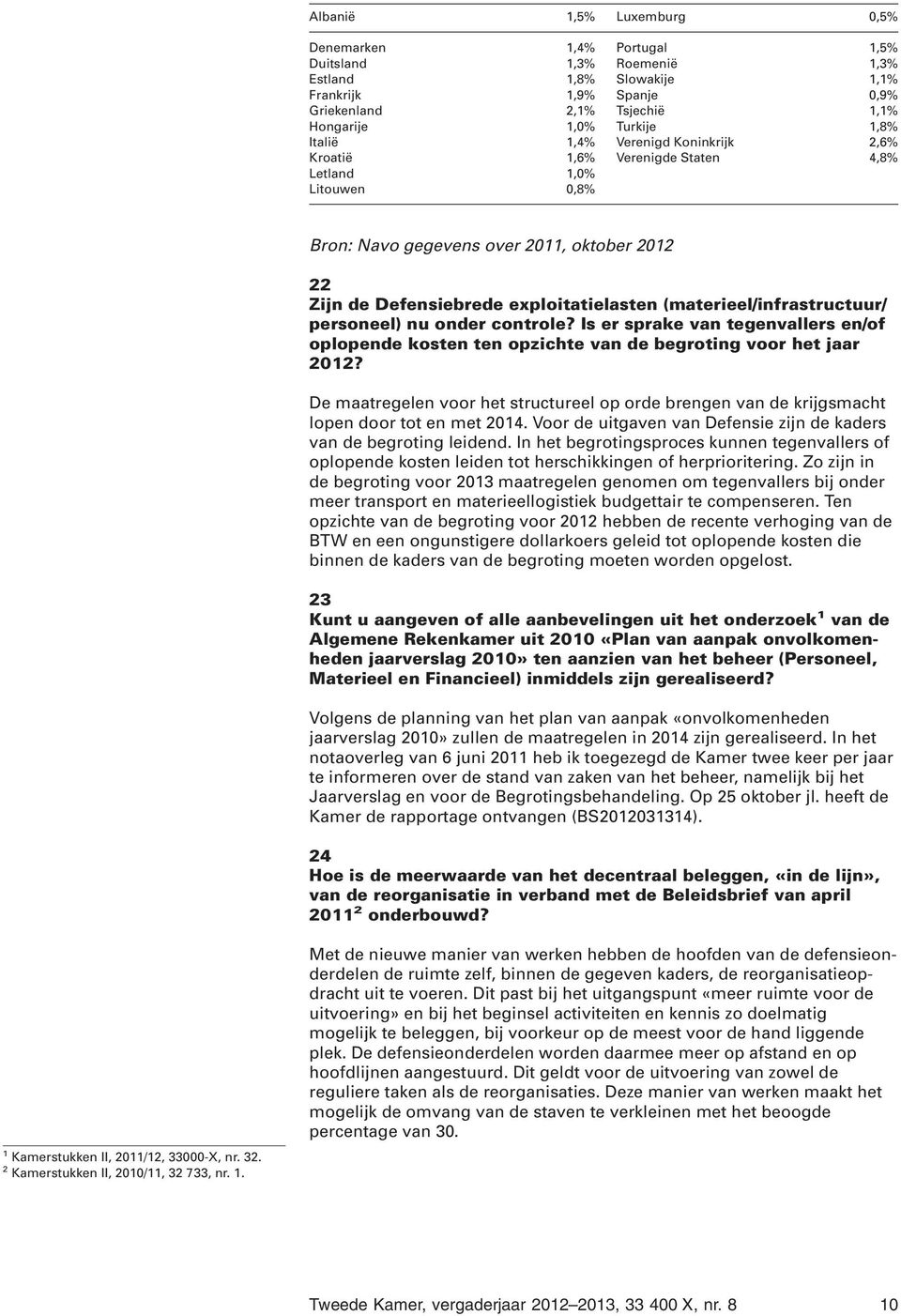 (materieel/infrastructuur/ personeel) nu onder controle? Is er sprake van tegenvallers en/of oplopende kosten ten opzichte van de begroting voor het jaar 2012?