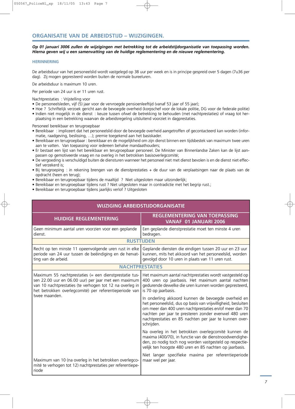 HERINNERING De arbeidsduur van het personeelslid wordt vastgelegd op 38 uur per week en is in principe gespreid over 5 dagen (7u36 per dag). Zij mogen gepresteerd worden buiten de normale bureeluren.