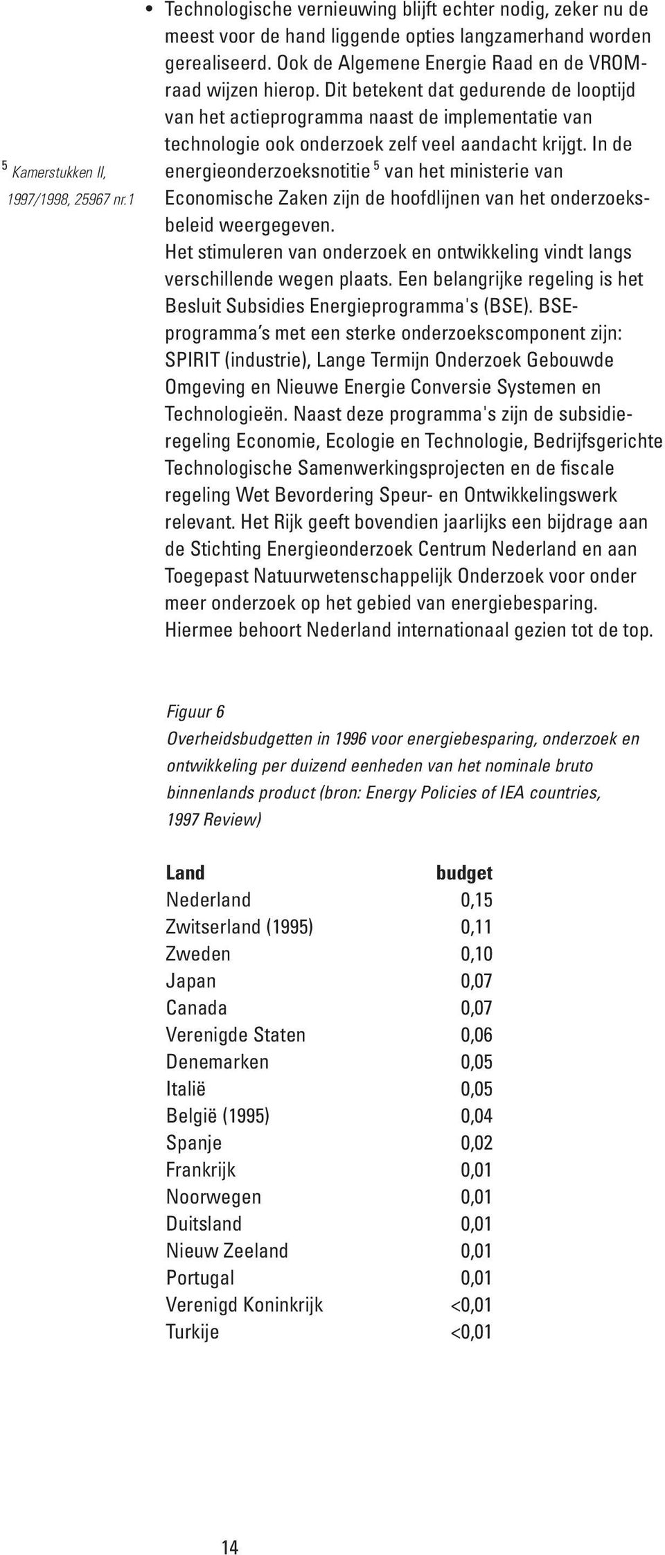 In de 5 Kamerstukken II, energieonderzoeksnotitie 5 van het ministerie van 1997/1998, 25967 nr.1 Economische Zaken zijn de hoofdlijnen van het onderzoeksbeleid weergegeven.