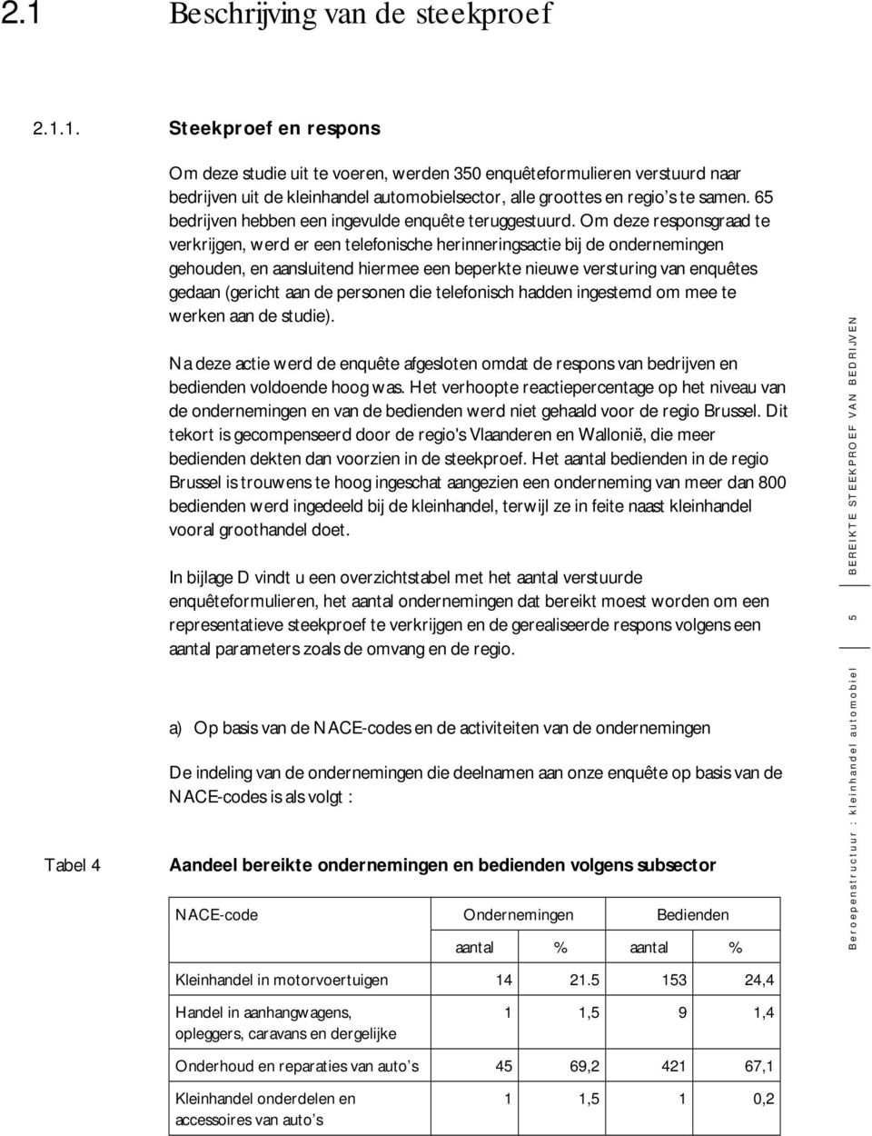 Om deze responsgraad te verkrijgen, werd er een telefonische herinneringsactie bij de ondernemingen gehouden, en aansluitend hiermee een beperkte nieuwe versturing van enquêtes gedaan (gericht aan de