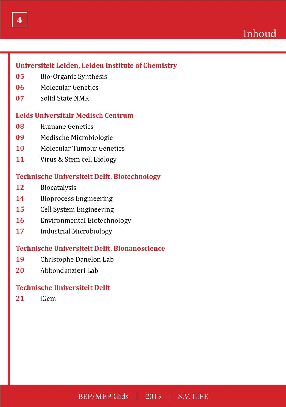 Technische Universiteit Delft, Biotechnology 12 Biocatalysis 14 Bioprocess Engineering 15 Cell System Engineering 16 Environmental