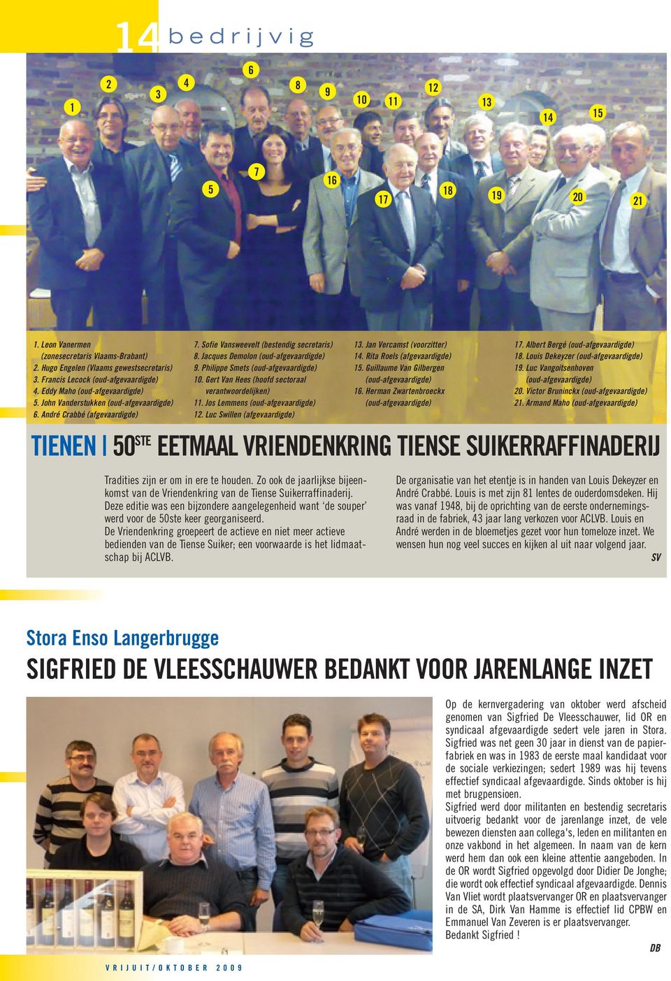 Philippe Smets (oud-afgevaardigde) 10. Gert Van Hees (hoofd sectoraal verantwoordelijken) 11. Jos Lemmens (oud-afgevaardigde) 12. Luc Swillen (afgevaardigde) 13. Jan Vercamst (voorzitter) 14.