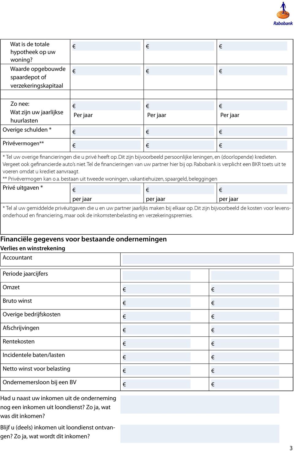 Dit zijn bijvoorbeeld persoonlijke leningen, en (doorlopende) kredieten. Vergeet ook gefinancierde auto s niet. Tel de financieringen van uw partner hier bij op.