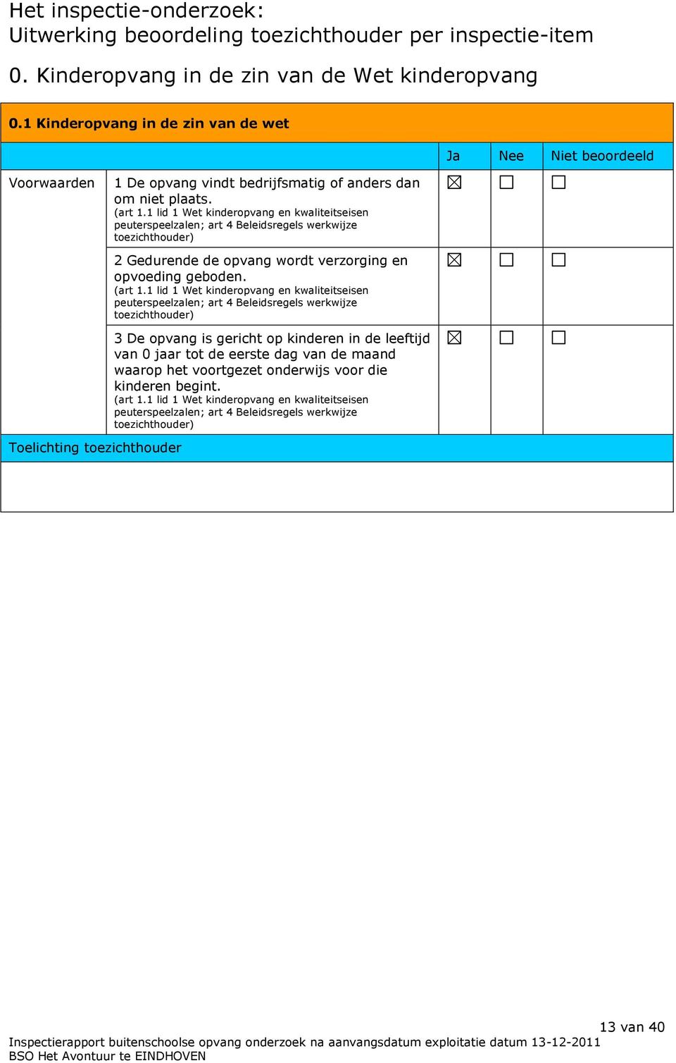 1 lid 1 Wet kinderopvang en kwaliteitseisen peuterspeelzalen; art 4 Beleidsregels werkwijze toezichthouder) 2 Gedurende de opvang wordt verzorging en opvoeding geboden. (art 1.