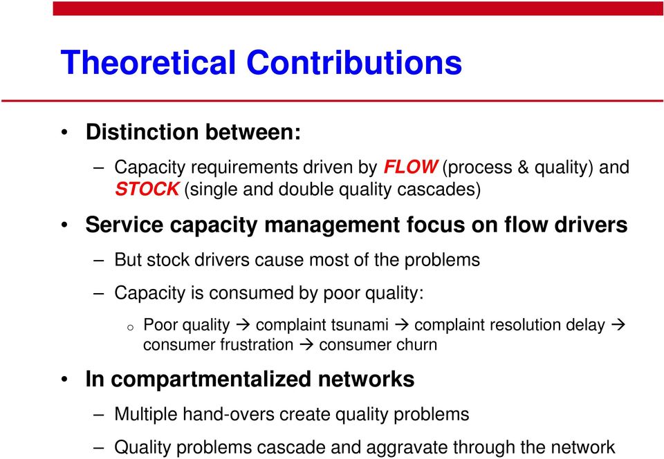 Capacity is consumed by poor quality: o Poor quality complaint tsunami complaint resolution delay consumer frustration consumer
