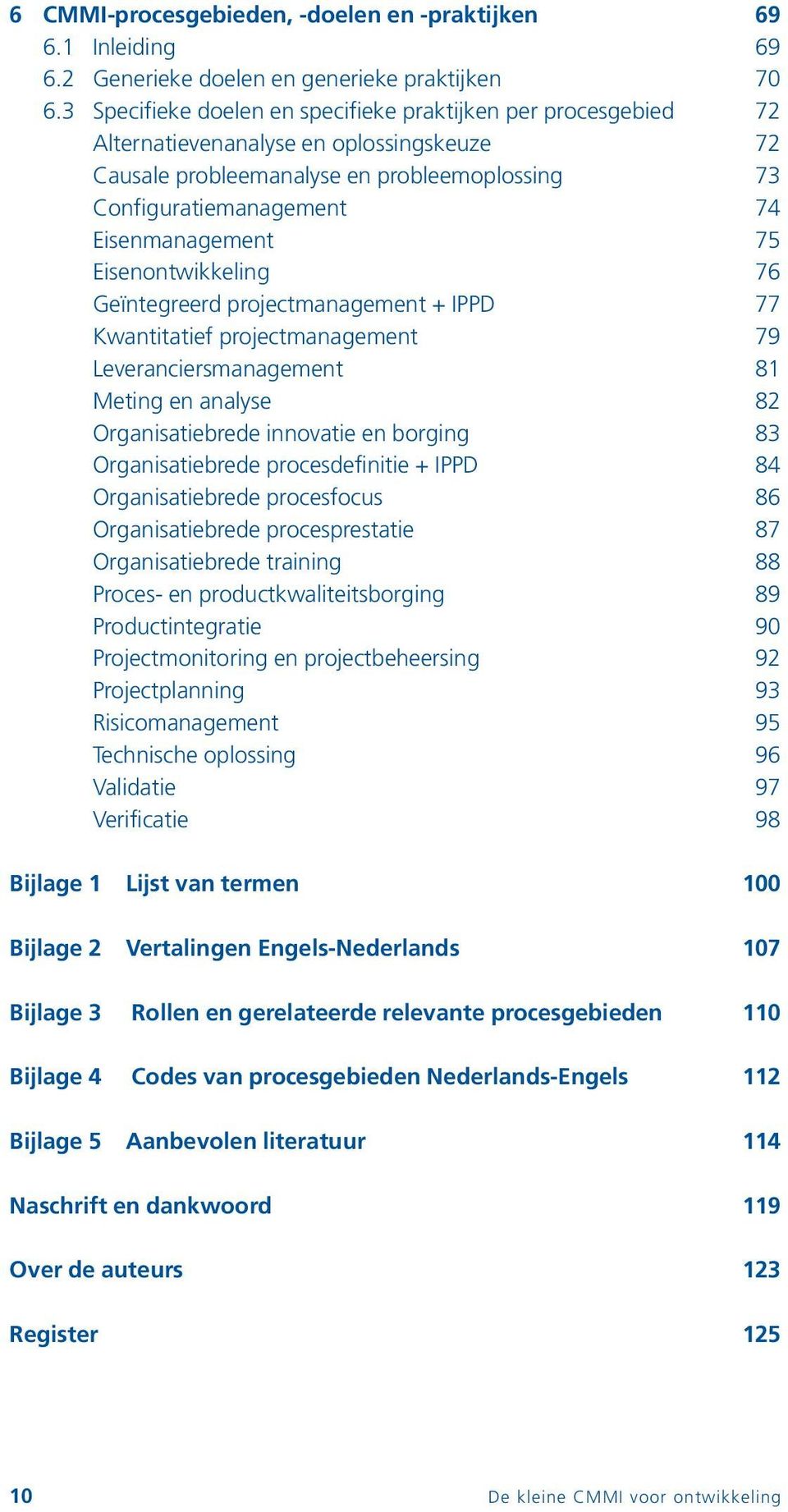 75 Eisenontwikkeling 76 Geïntegreerd projectmanagement + IPPD 77 Kwantitatief projectmanagement 79 Leveranciersmanagement 81 Meting en analyse 82 Organisatiebrede innovatie en borging 83