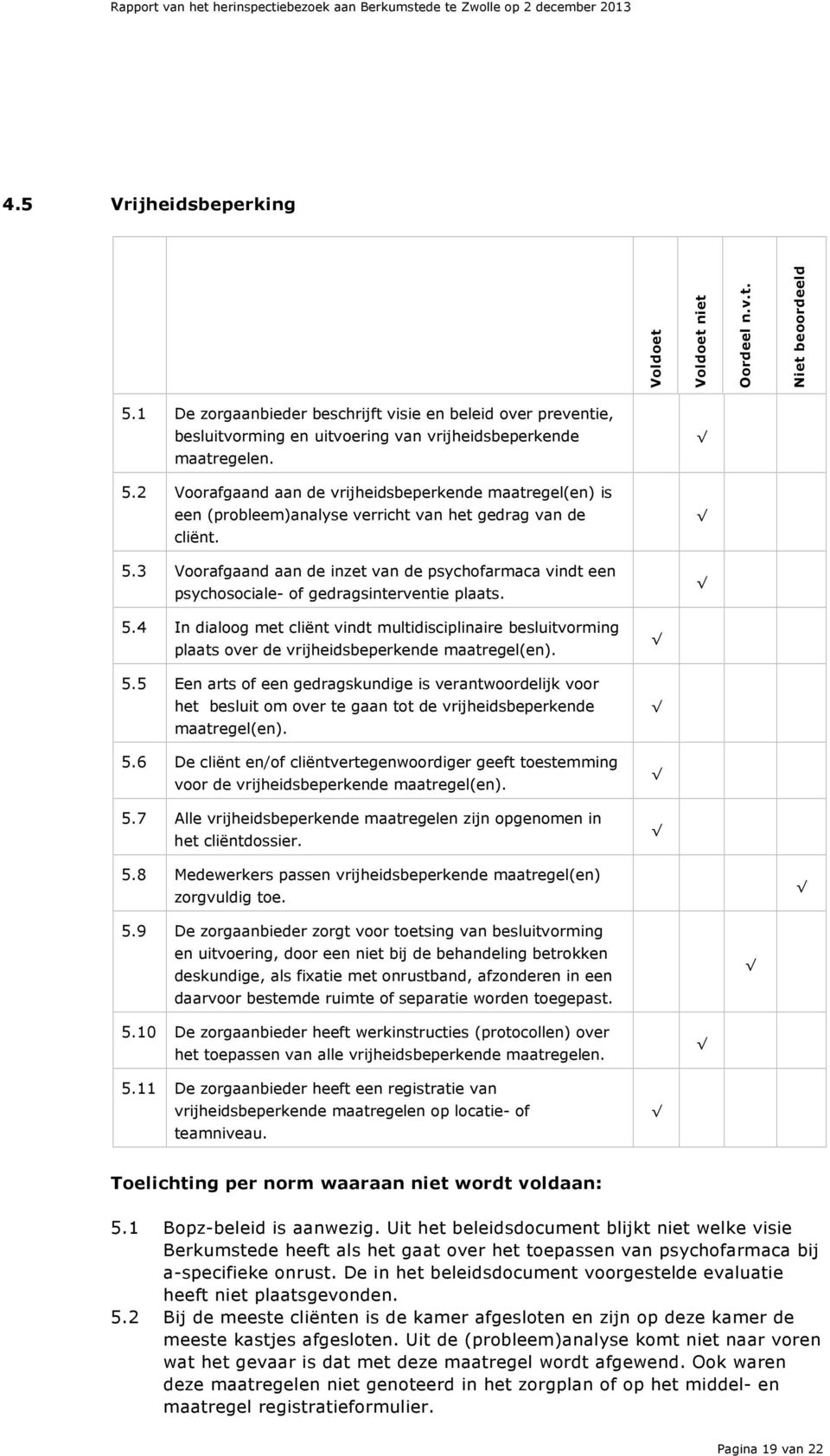 2 Voorafgaand aan de vrijheidsbeperkende maatregel(en) is een (probleem)analyse verricht van het gedrag van de cliënt. 5.