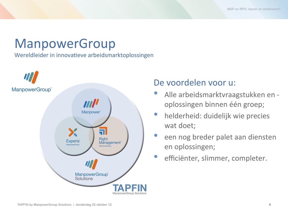 by ManpowerGroup Solutions donderdag 25 oktober 12 Alle arbeidsmarktvraagstukken en -