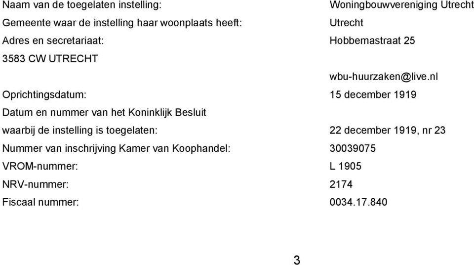 nl Oprichtingsdatum: 15 december 1919 Datum en nummer van het Koninklijk Besluit waarbij de instelling is