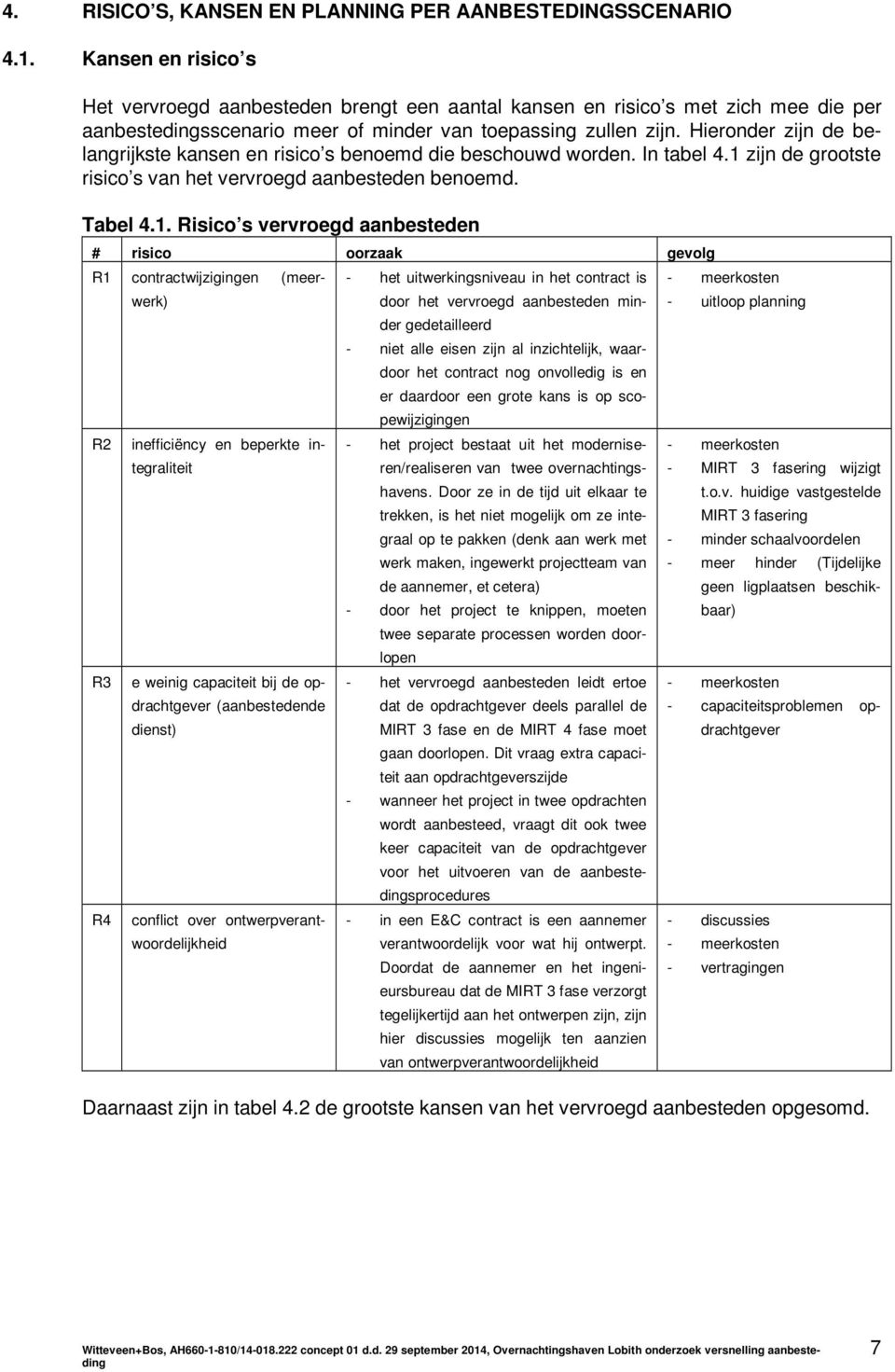 Hieronder zijn de belangrijkste kansen en risico s benoemd die beschouwd worden. In tabel 4.1 