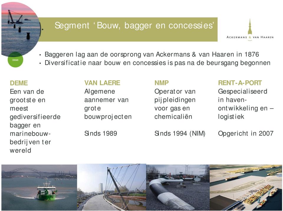 marinebouwbedrijven ter wereld VAN LAERE Algemene aannemer van grote bouwprojecten NMP Operator van pijpleidingen voor