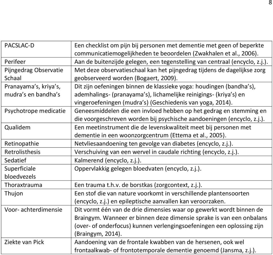 Aan de buitenzijde gelegen, een tegenstelling van centraal (encyclo, z.j.). Met deze observatieschaal kan het pijngedrag tijdens de dagelijkse zorg geobserveerd worden (Bogaert, 2009).