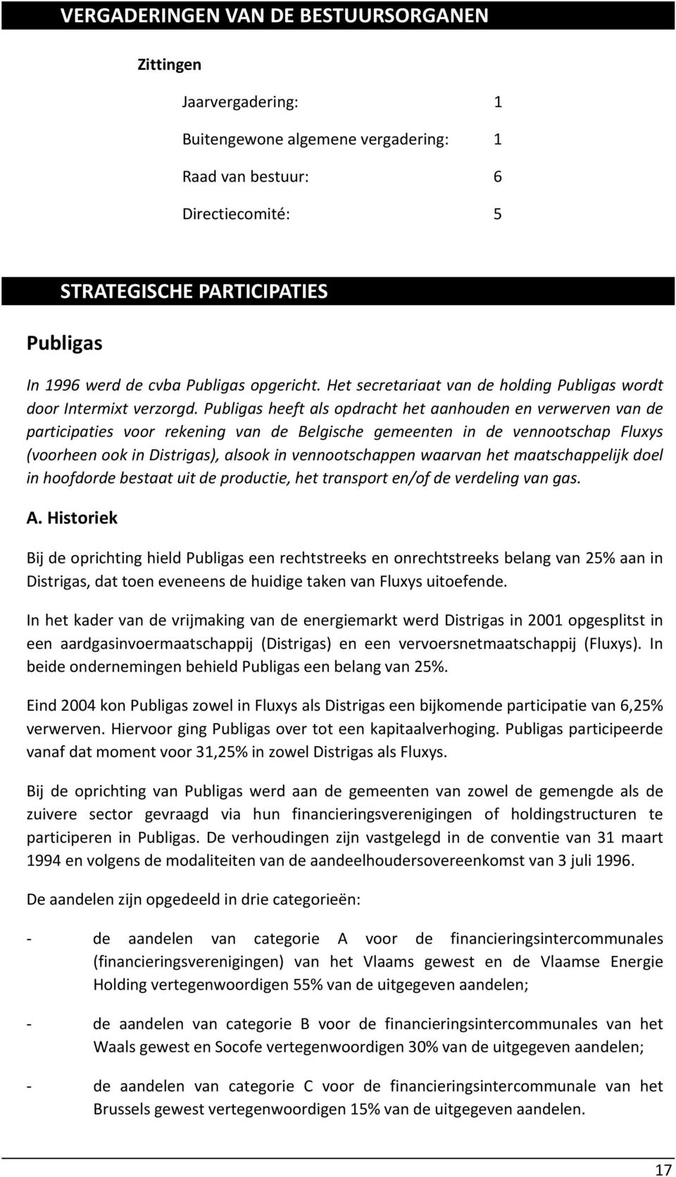 Publigas heeft als opdracht het aanhouden en verwerven van de participaties voor rekening van de Belgische gemeenten in de vennootschap Fluxys (voorheen ook in Distrigas), alsook in vennootschappen