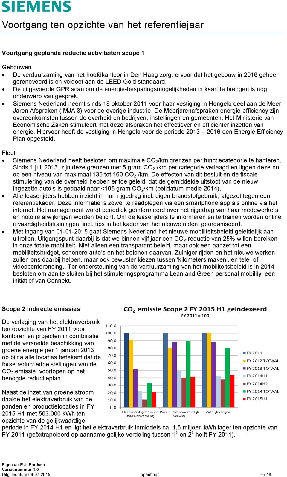 Siemens Nederland neemt sinds 18 oktober 2011 voor haar vestiging in Hengelo deel aan de Meer Jaren Afspraken ( MJA 3) voor de overige industrie.