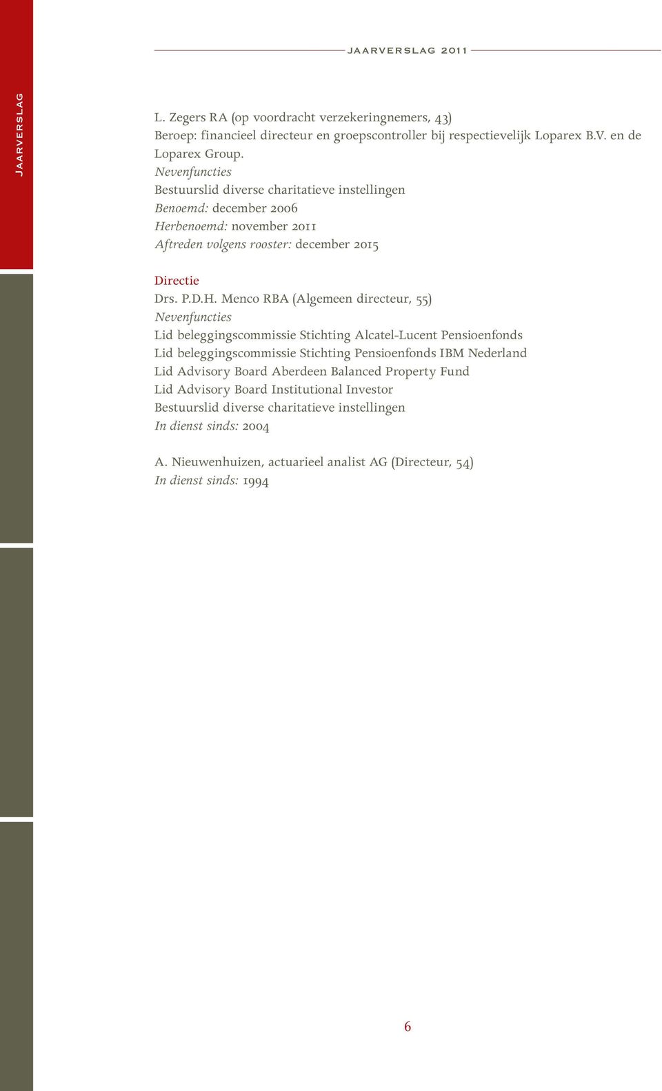 rbenoemd: november 2011 Aftreden volgens rooster: december 2015 Directie Drs. P.D.H.