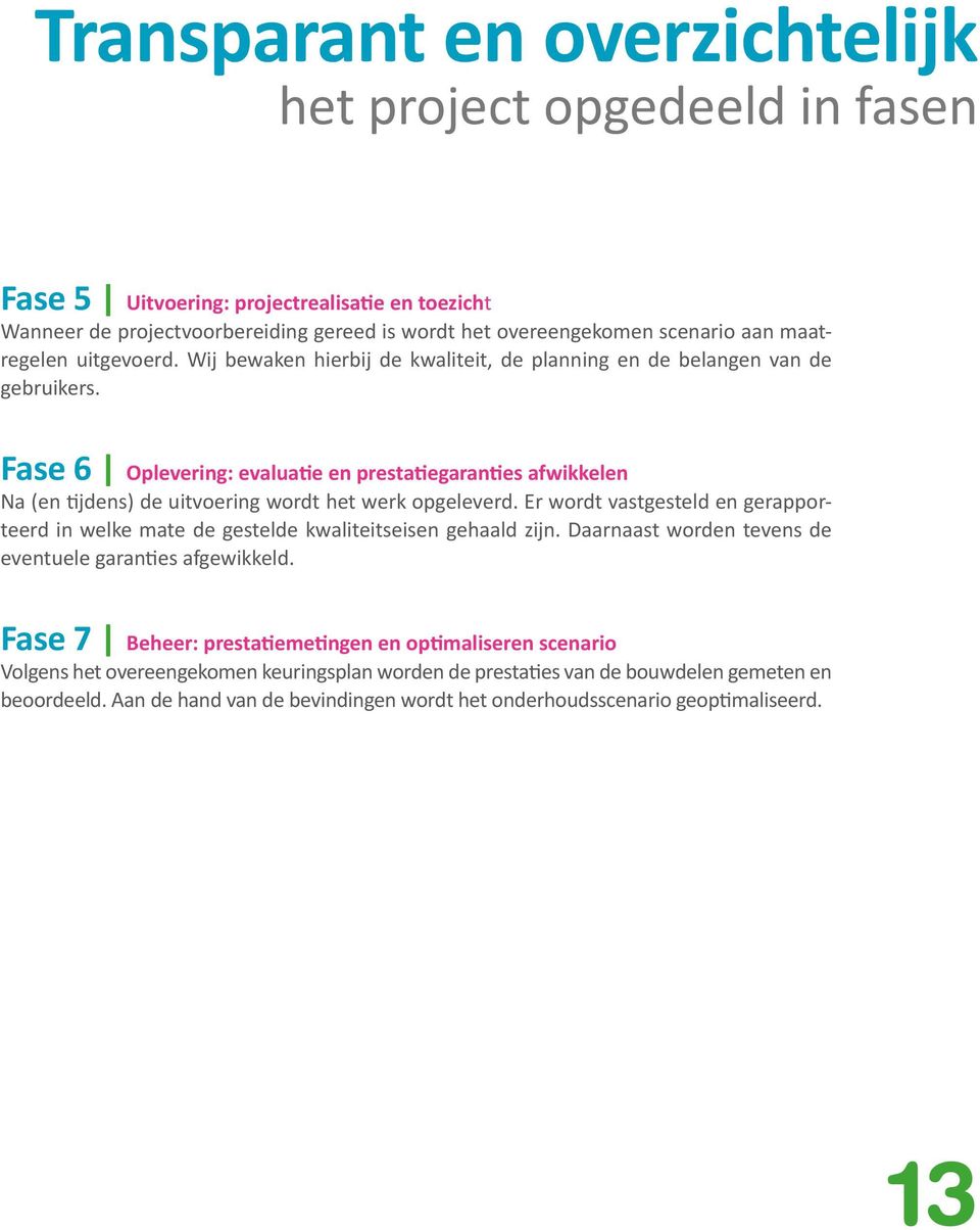 Fase 6 Oplevering: evaluatie en prestatiegaranties afwikkelen Na (en tijdens) de uitvoering wordt het werk opgeleverd.