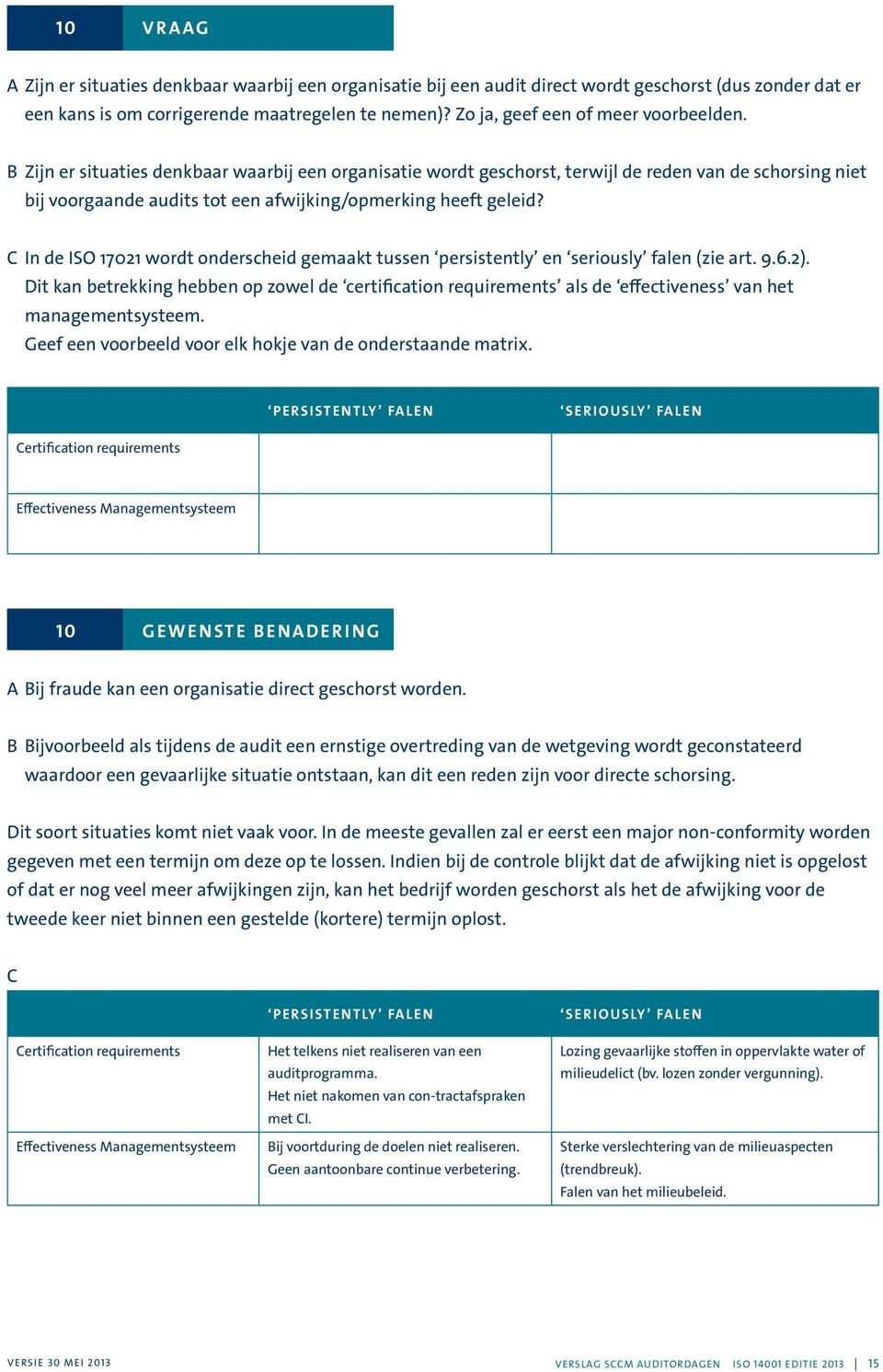 B Zijn er situaties denkbaar waarbij een organisatie wordt geschorst, terwijl de reden van de schorsing niet bij voorgaande audits tot een afwijking/opmerking heeft geleid?