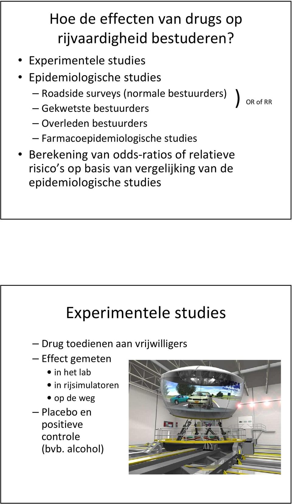 Overleden bestuurders Farmacoepidemiologische studies Berekening van odds-ratios of relatieve risico s op basis van