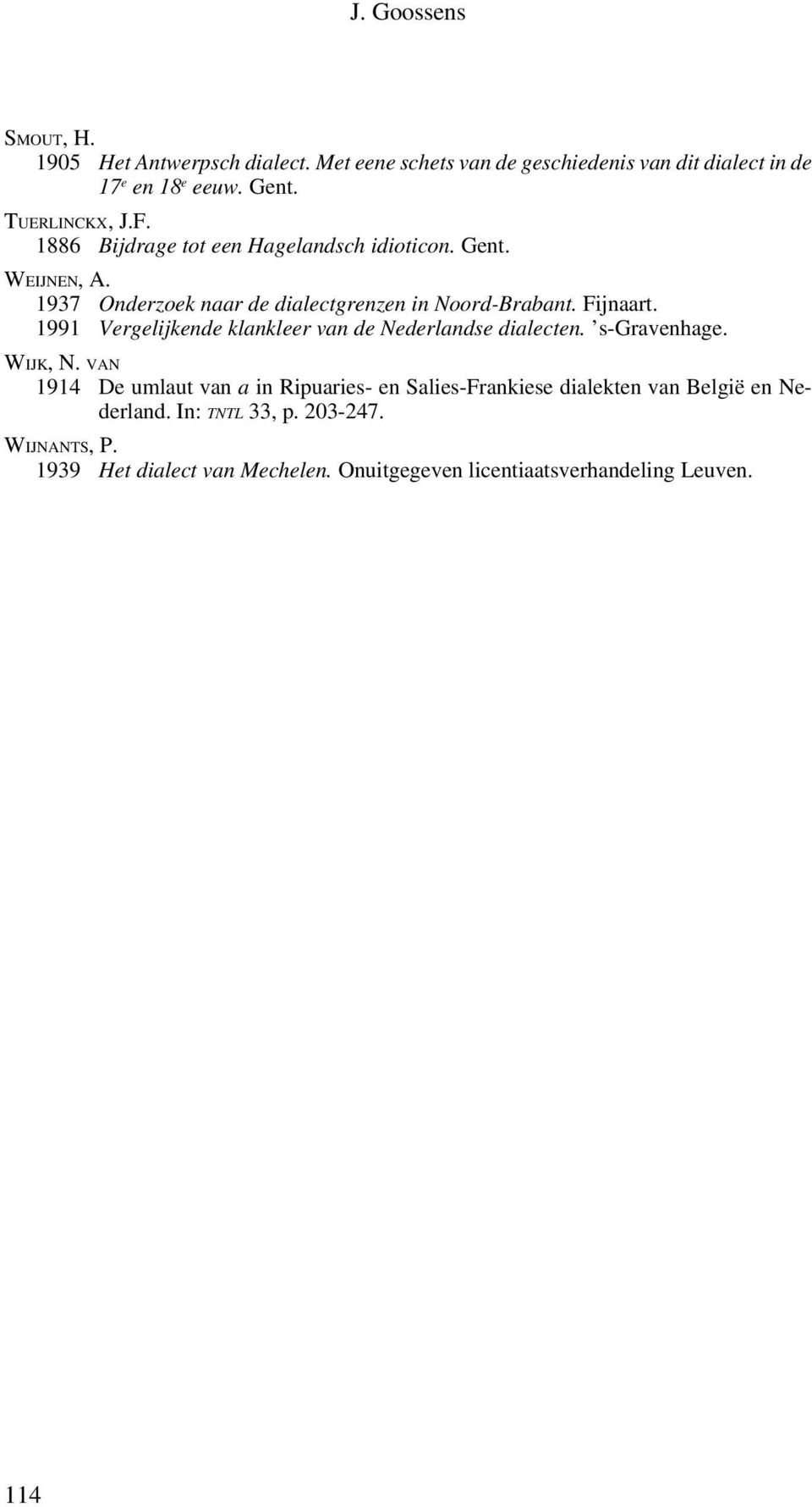 Fijnaart. 1991 Vergelijkende klankleer van de Nederlandse dialecten. s-gravenhage. WIJK, N.