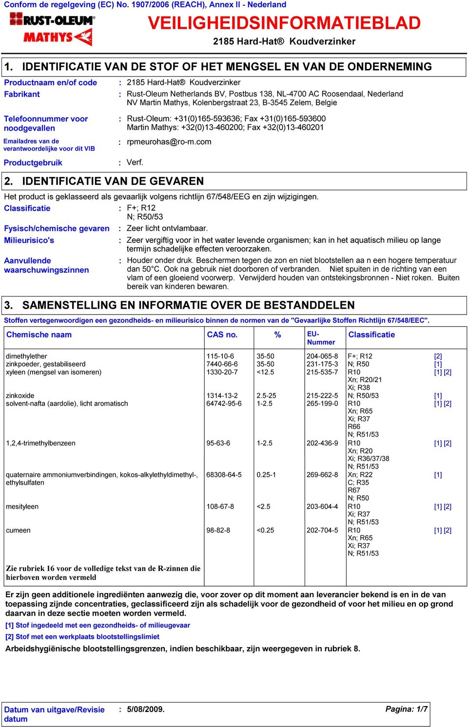 Netherlands BV, Postbus 138, NL-4700 AC Roosendaal, Nederland NV Martin Mathys, Kolenbergstraat 23, B-3545 Zelem, Belgie Telefoonnummer voor noodgevallen Emailadres van de verantwoordelijke voor dit