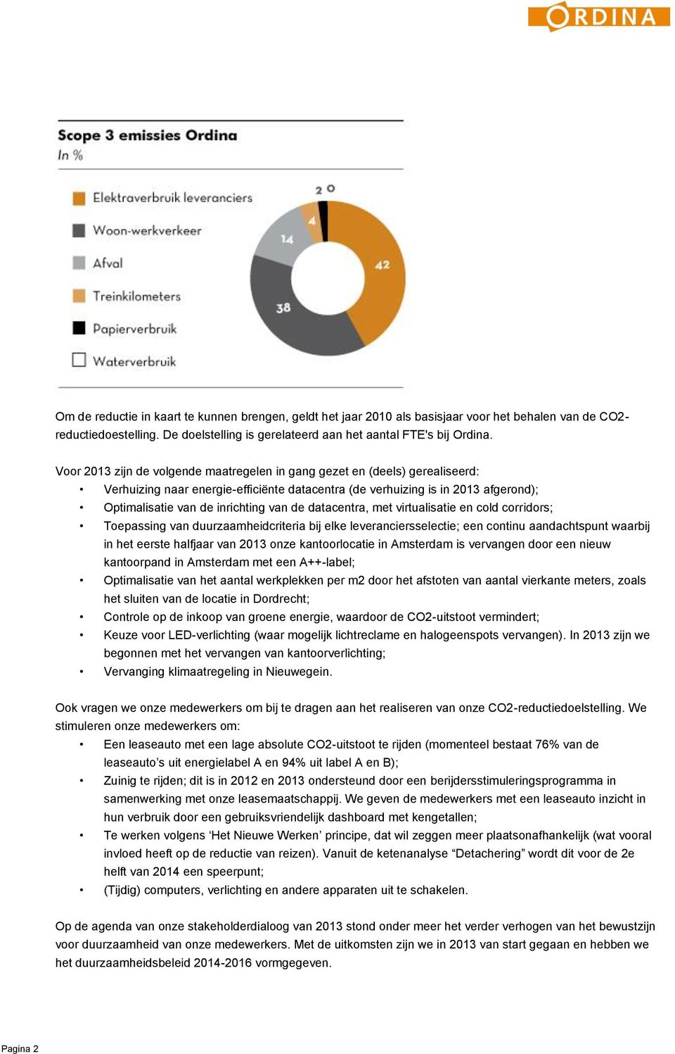 datacentra, met virtualisatie en cold corridors; Toepassing van duurzaamheidcriteria bij elke leveranciersselectie; een continu aandachtspunt waarbij in het eerste halfjaar van 2013 onze