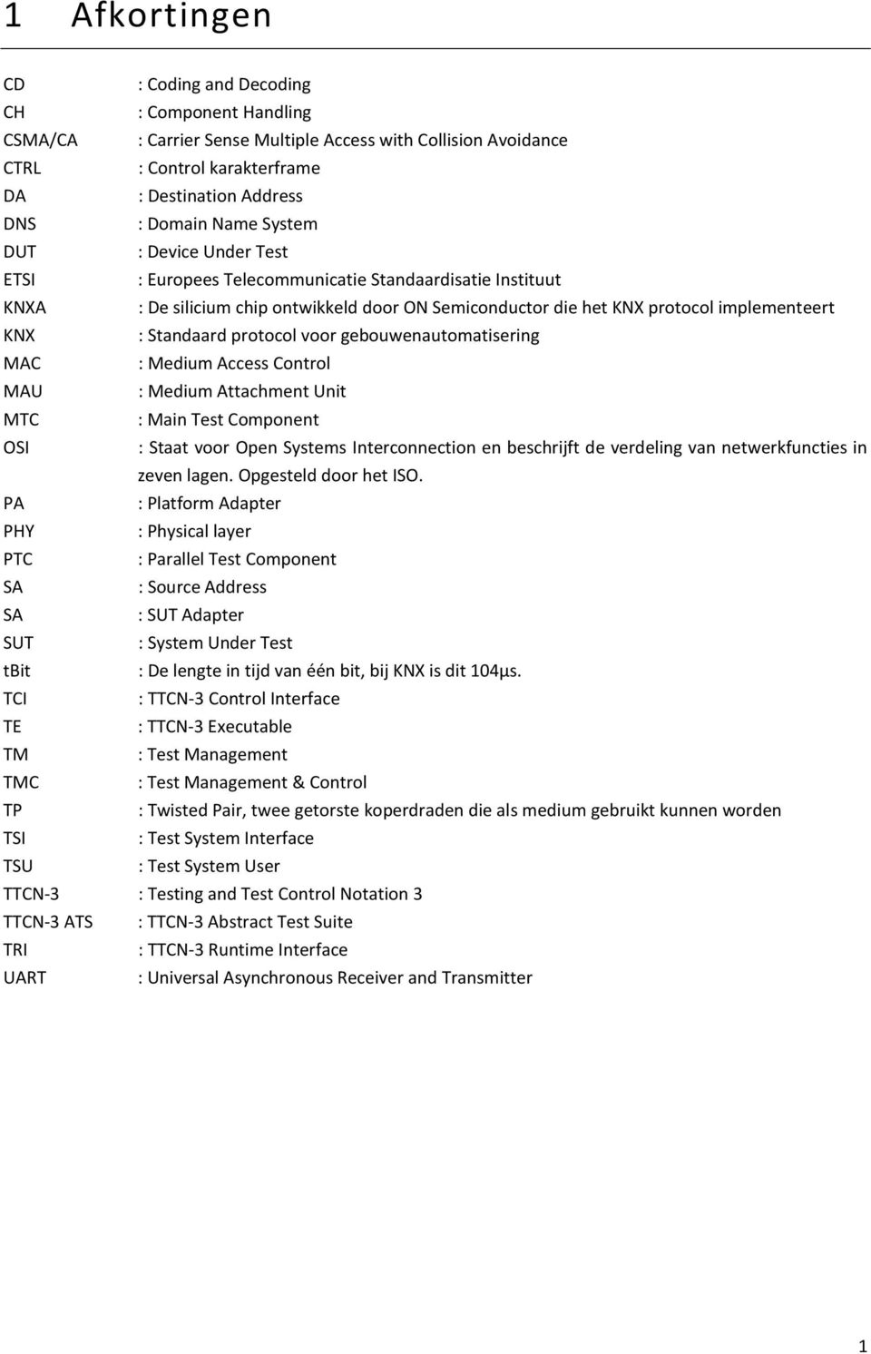 protocol voor gebouwenautomatisering MAC : Medium Access Control MAU : Medium Attachment Unit MTC : Main Test Component OSI : Staat voor Open Systems Interconnection en beschrijft de verdeling van