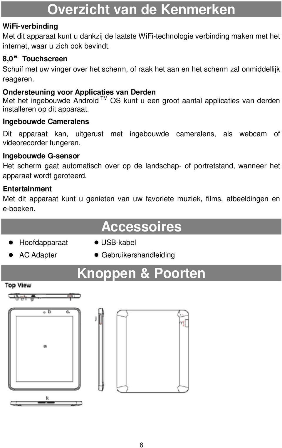 Ondersteuning voor Applicaties van Derden Met het ingebouwde Android TM OS kunt u een groot aantal applicaties van derden installeren op dit apparaat.