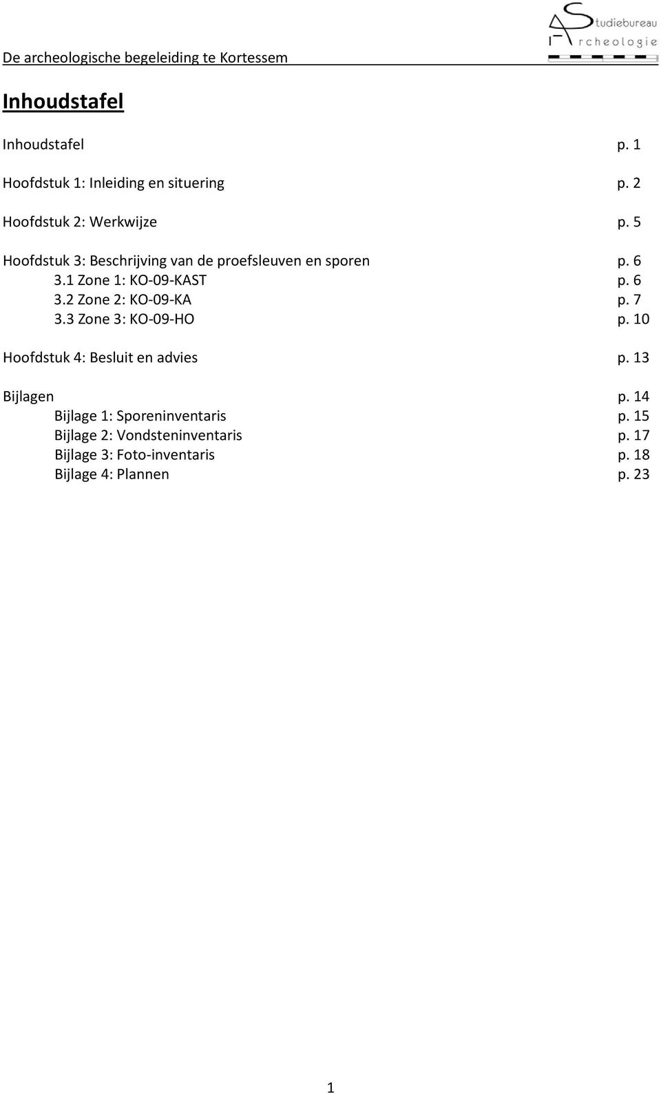 7 3.3 Zone 3: KO-09-HO p. 10 Hoofdstuk 4: Besluit en advies p. 13 Bijlagen p.