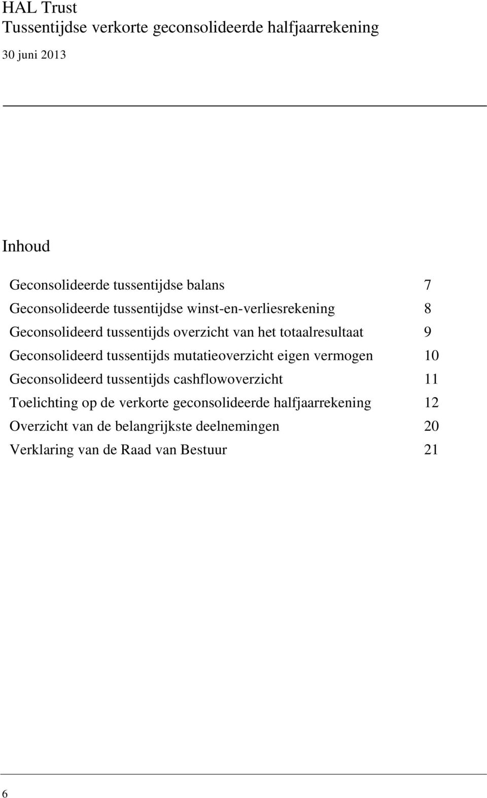 Geconsolideerd tussentijds mutatieoverzicht eigen vermogen 10 Geconsolideerd tussentijds cashflowoverzicht 11 Toelichting op