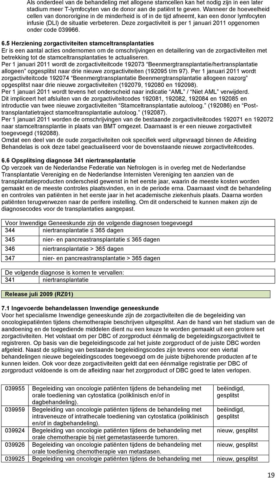 Deze zorgactiviteit is per 1 januari 2011 opgenomen onder code 039966. 6.