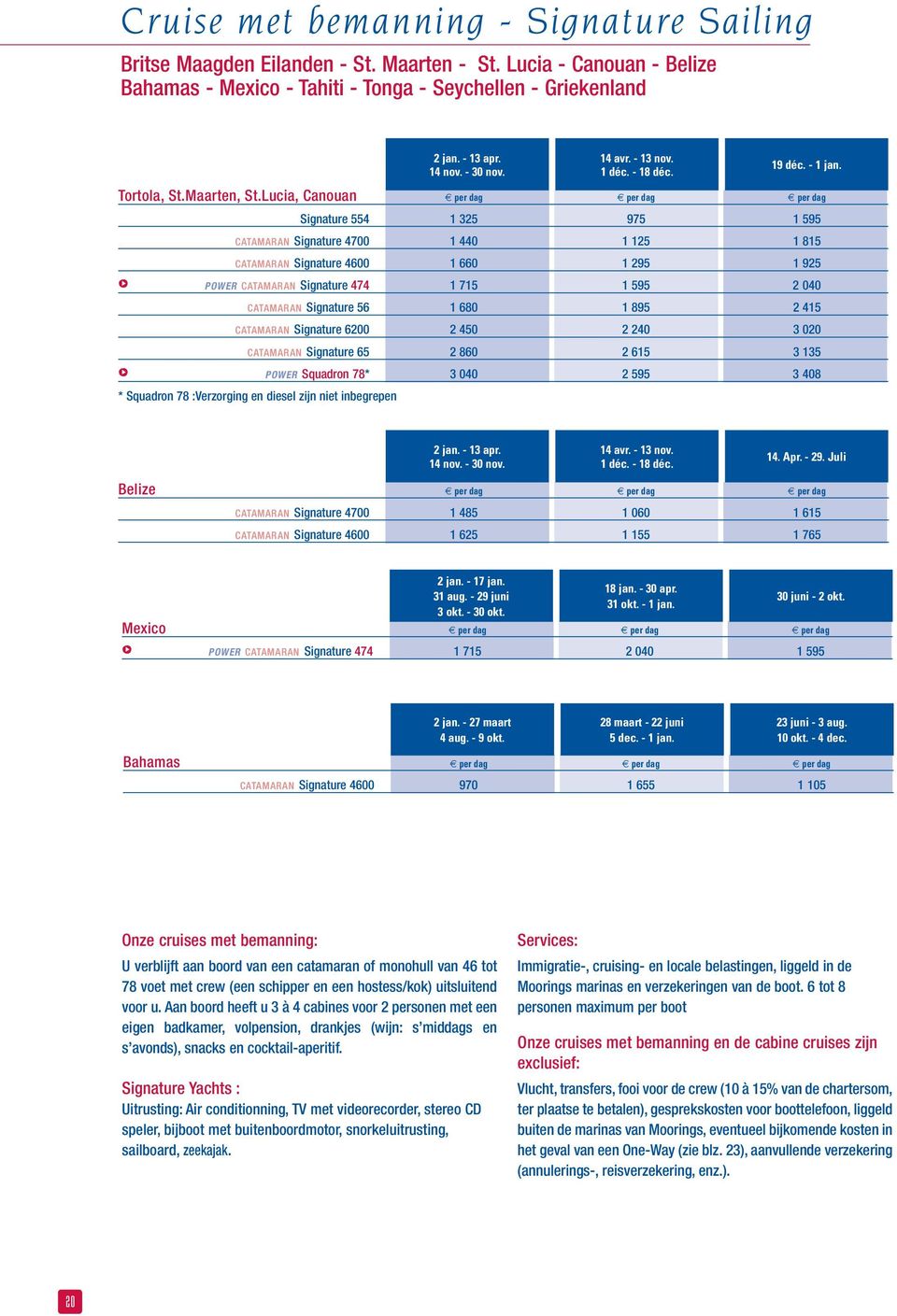 Lucia, Canouan per dag per dag per dag Signature 554 1 325 975 1 595 CATAMARAN Signature 4700 1 440 1 125 1 815 CATAMARAN Signature 4600 1 660 1 295 1 925 b POWER CATAMARAN Signature 474 1 715 1 595