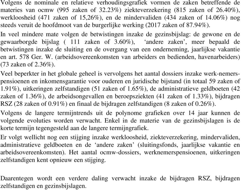 In veel mindere mate volgen de betwistingen inzake de gezinsbijslag: de gewone en de gewaarborgde bijslag ( 111 zaken of 3.