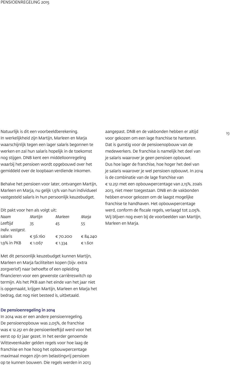 DNB kent een middelloonregeling waarbij het pensioen wordt opgebouwd over het gemiddeld over de loopbaan verdiende inkomen.