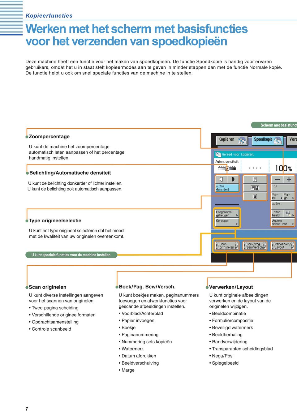 De functie helpt u ook om snel speciale functies van de machine in te stellen. Zoompercentage U kunt de machine het zoompercentage automatisch laten aanpassen of het percentage handmatig instellen.