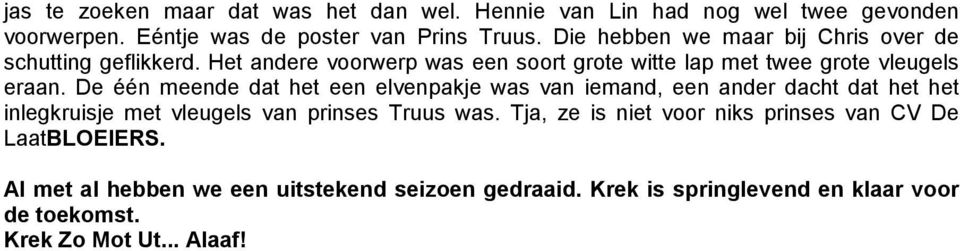 De één meende dat het een elvenpakje was van iemand, een ander dacht dat het het inlegkruisje met vleugels van prinses Truus was.