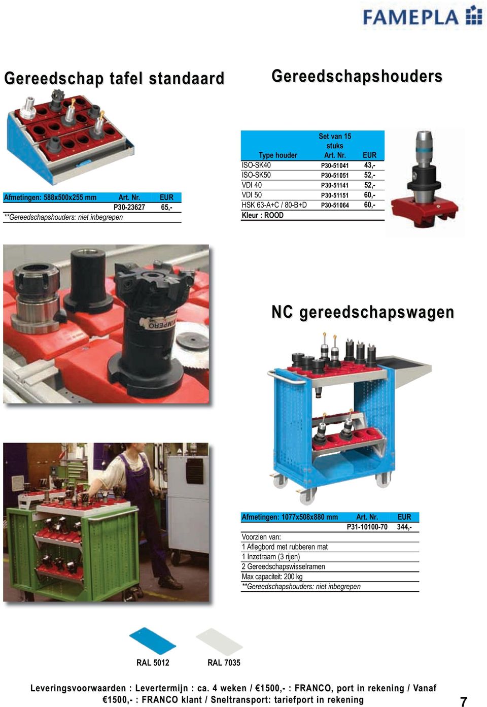 P30-51151 P30-51064 43,- 52,- 52,- 60,- 60,- NC gereedschapswagen Afmetingen: 1077x508x880 mm P31-10100-70 1 Aflegbord met