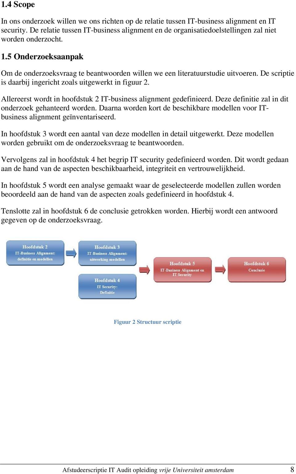 De scriptie is daarbij ingericht zoals uitgewerkt in figuur 2. Allereerst wordt in hoofdstuk 2 IT-business alignment gedefinieerd. Deze definitie zal in dit onderzoek gehanteerd worden.