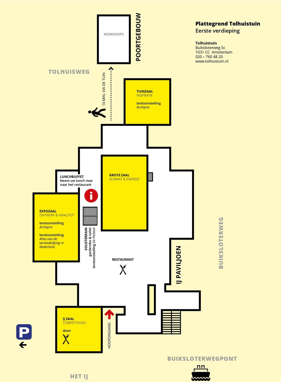 VIA DE TUIN TUINZAAL INSPIRATIE tentoonstelling Archiprix LUNCHBUFFET naar het restaurant i GROTE ZAAL KLIMAAT & ENERGIE EXPOZAAL