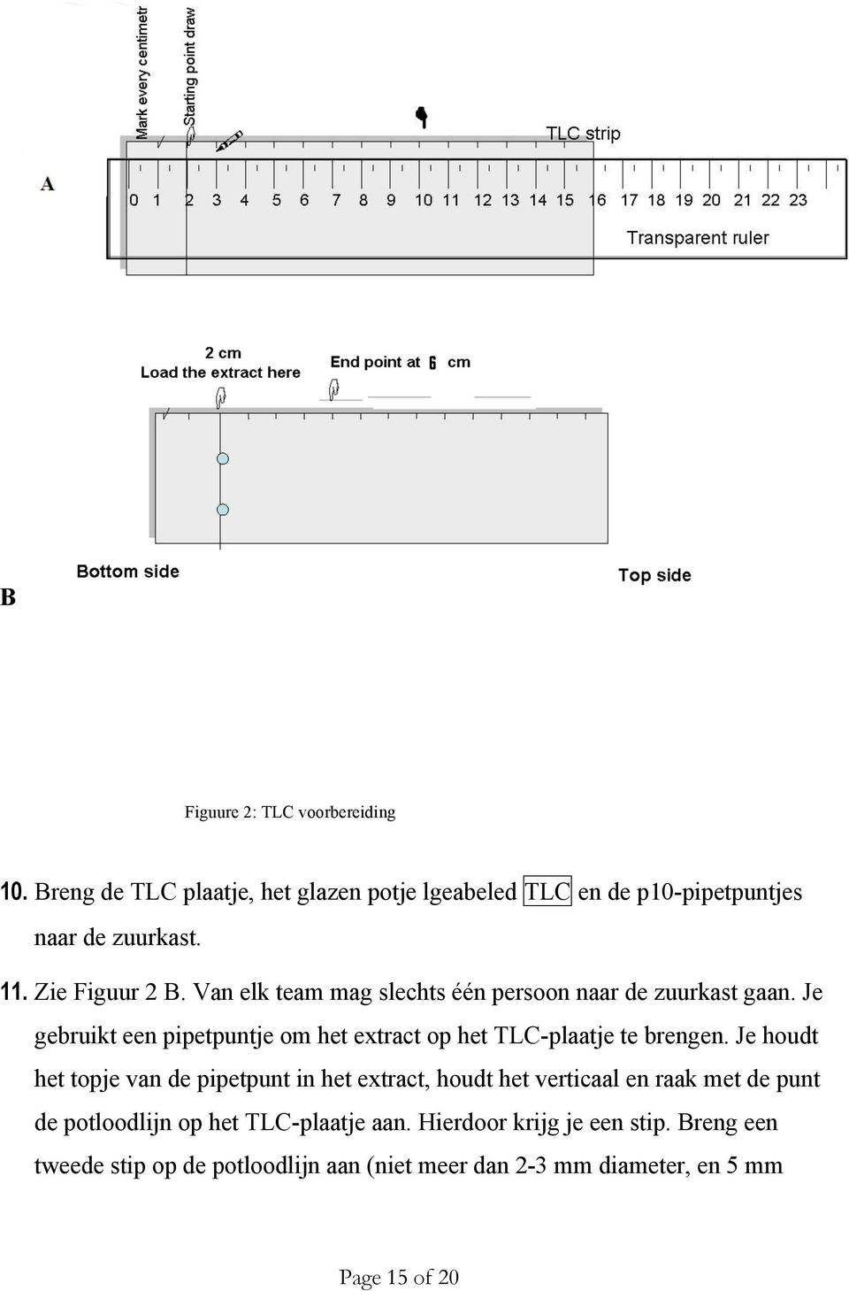 Je gebruikt een pipetpuntje om het extract op het TLC-plaatje te brengen.