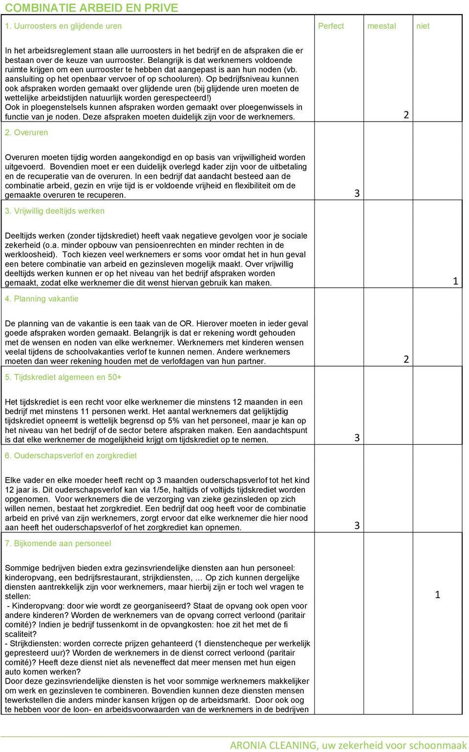 Belangrijk is dat werknemers voldoende ruimte krijgen om een uurrooster te hebben dat aangepast is aan hun noden (vb. aansluiting op het openbaar vervoer of op schooluren).