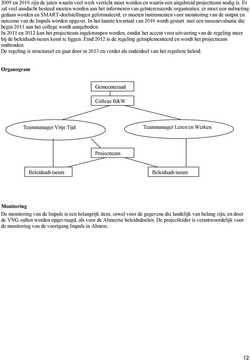 monitoring van de output en outcome van de Impuls worden opgezet. In het laatste kwartaal van 2010 wordt gestart met een tussenevaluatie die begin 2011 aan het college wordt aangeboden.