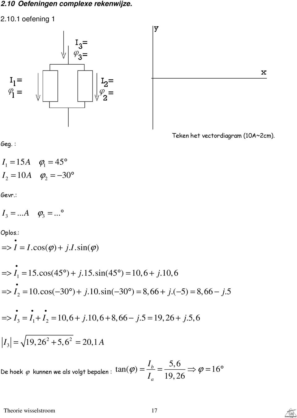 15.sin(45 ) = 10, 6 + j.10, 6 => 2 = 10.cos( 30 ) + j.10.sin( 30 ) = 8, 66 + j.( 5) = 8, 66 j.