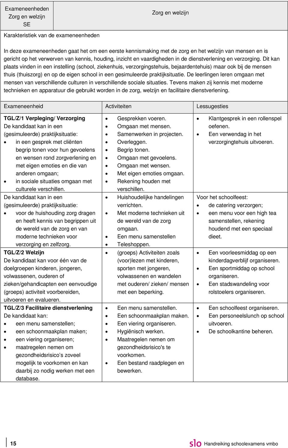 Dit kan plaats vinden in een instelling (school, ziekenhuis, verzorgingstehuis, bejaardentehuis) maar ook bij de mensen thuis (thuiszorg) en op de eigen school in een gesimuleerde praktijksituatie.